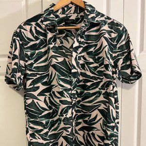 CLUB MONACO SHIRT - GREEN TROPICAL LEAVES - SLIM FIT (M)